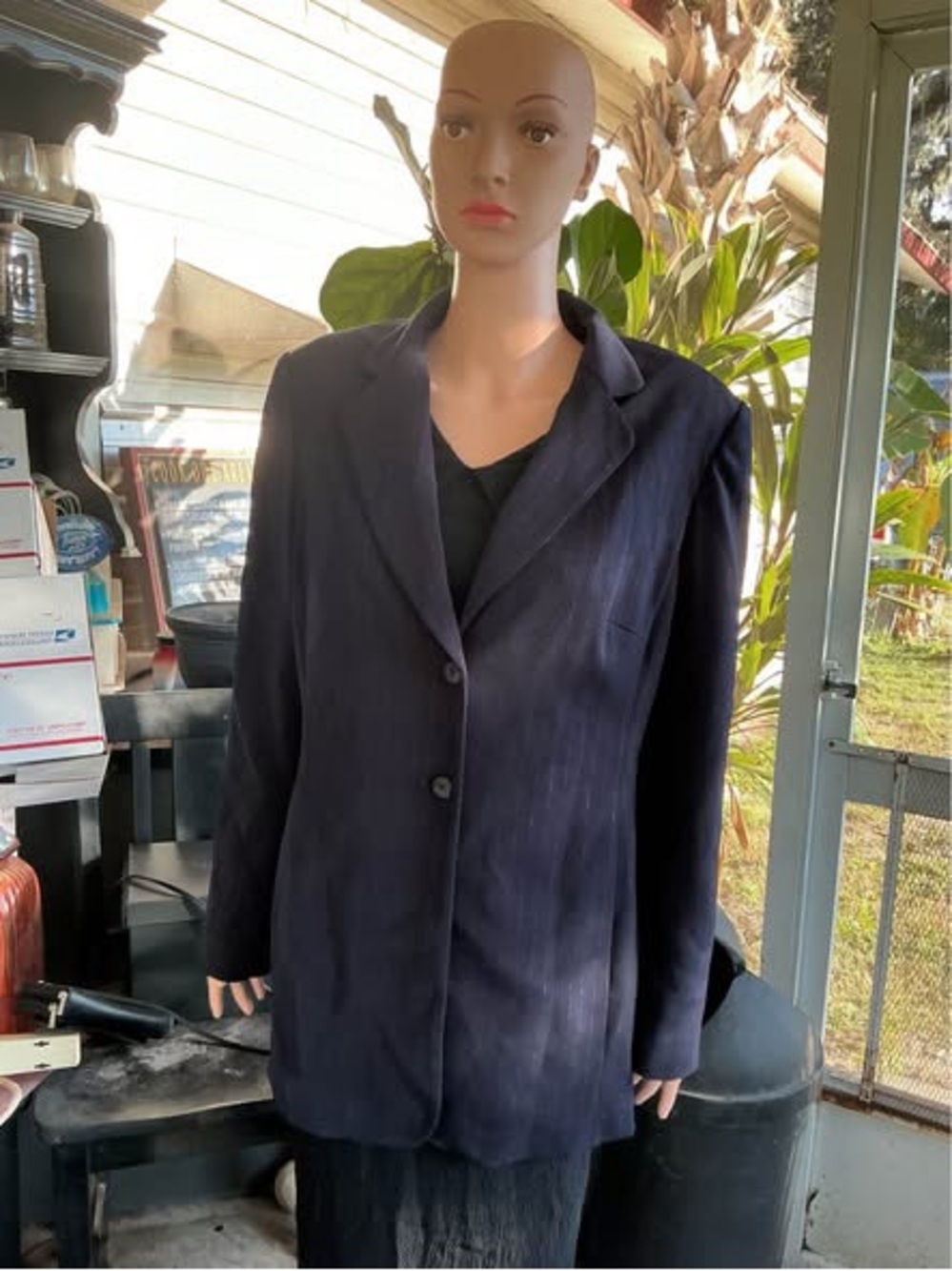 Vintage Emily Navy Blue Pinstripe Size 14 Suit Jacket Button Up Women’s